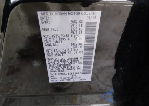 2014 Infiniti Qx60 z USA, uszkodzony, nr VIN 5N1AL0MM6EC533688